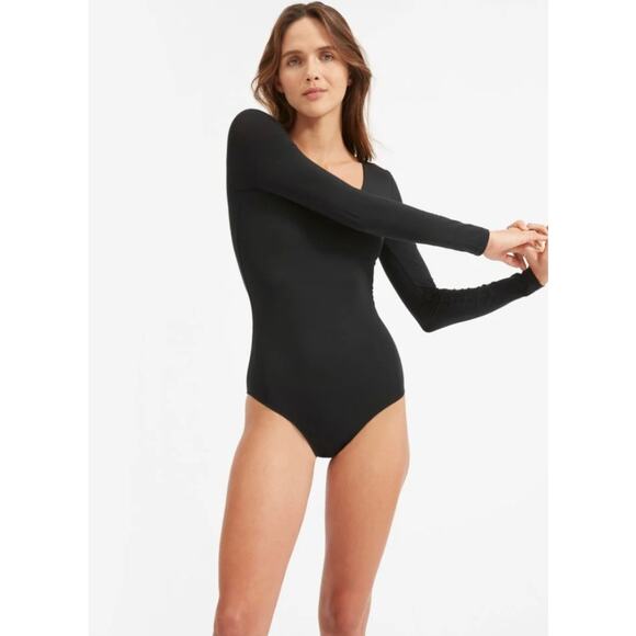 Everlane Tops - NEW Everlane Black V-Neck Long Sleeve Bodysuit Supima Cotton Small XS 00/0 Black